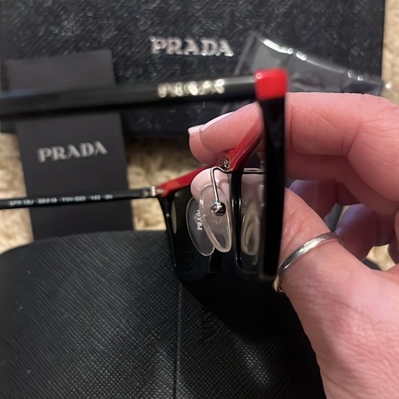 PRADA Ultravox 58mm Cay Eye Sunglasses in Black/Red Combo - Picture 10 of 13